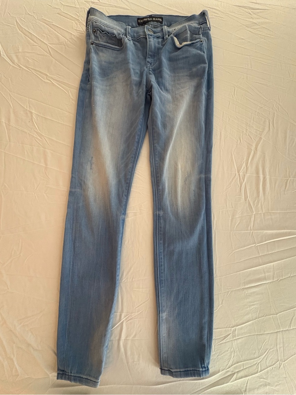 Express Jeans 00R Legging Mid Rise Skinny Light Wash Distressed Stretch Denim